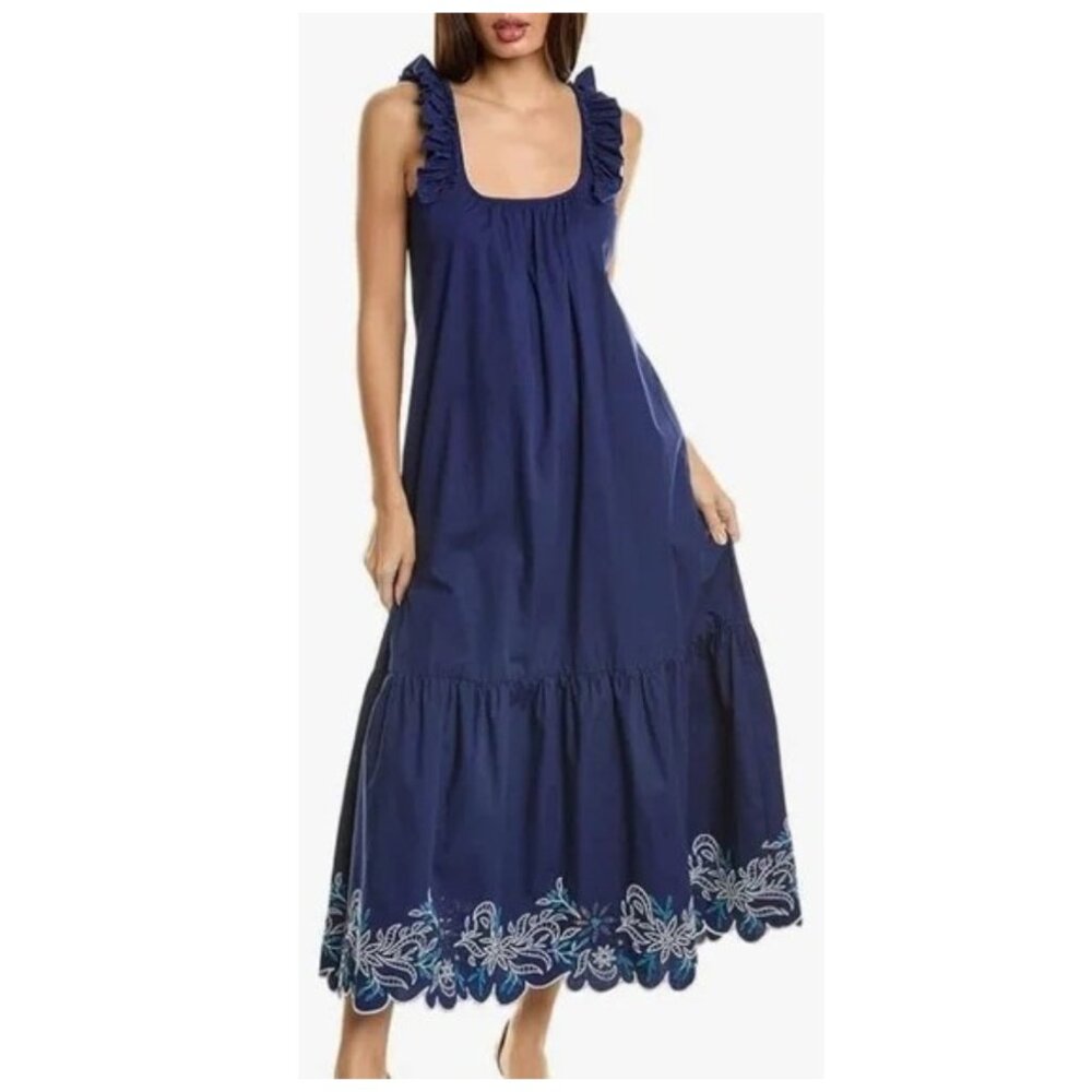 Johnny Was 100% Cotton Embroidered Maxi Dress Size-XL Deep Sea